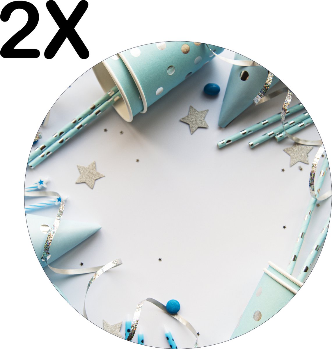 BWK Luxe Ronde Placemat - Blauwe Party Achtergrond - Set van 2 Placemats - 50x50 cm - 2 mm dik Vinyl - Anti Slip - Afneembaar