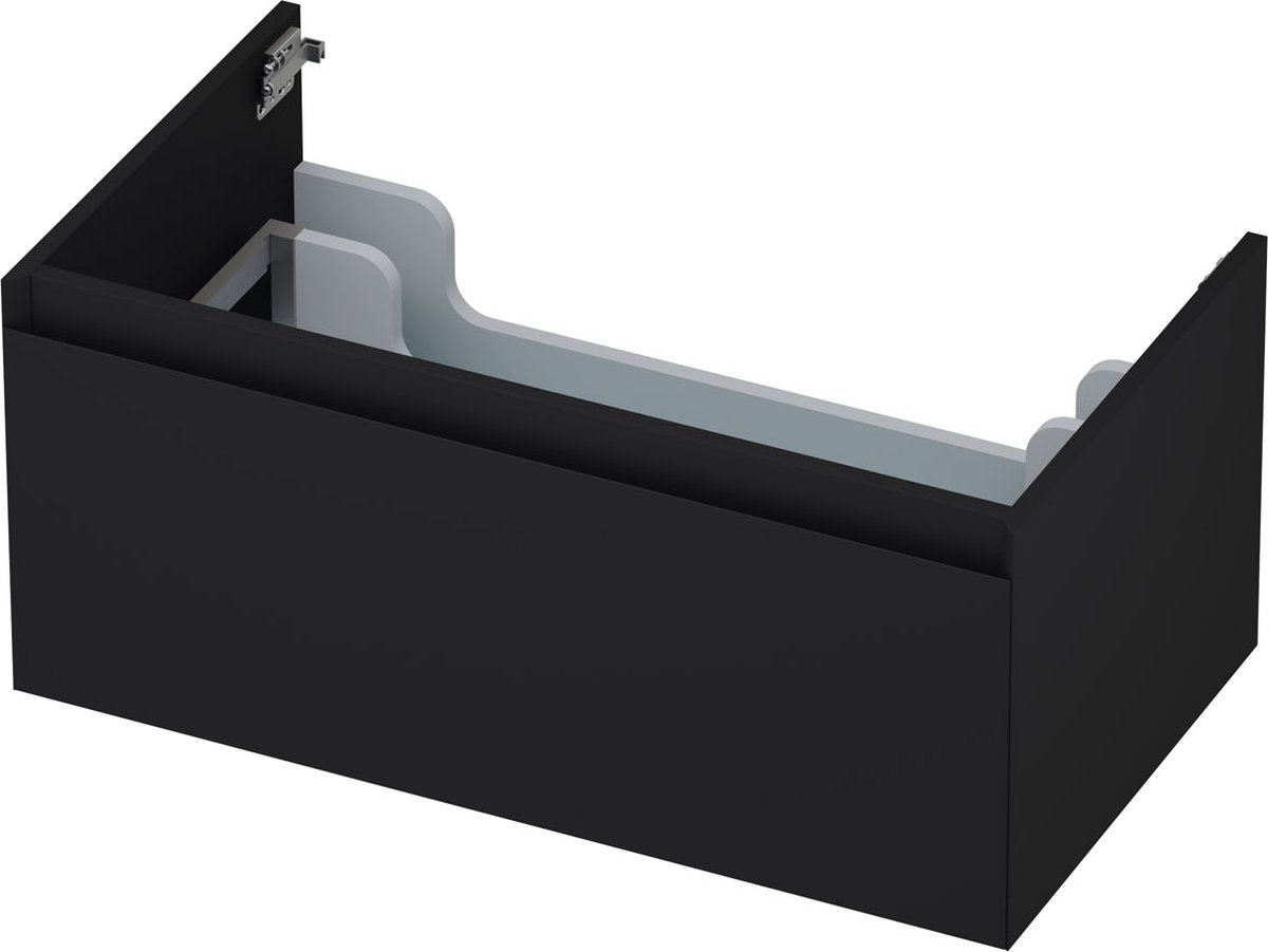 INK® wastafelonderkast 1 lade greeploos gelakt 80x45x35cm, mat zwart