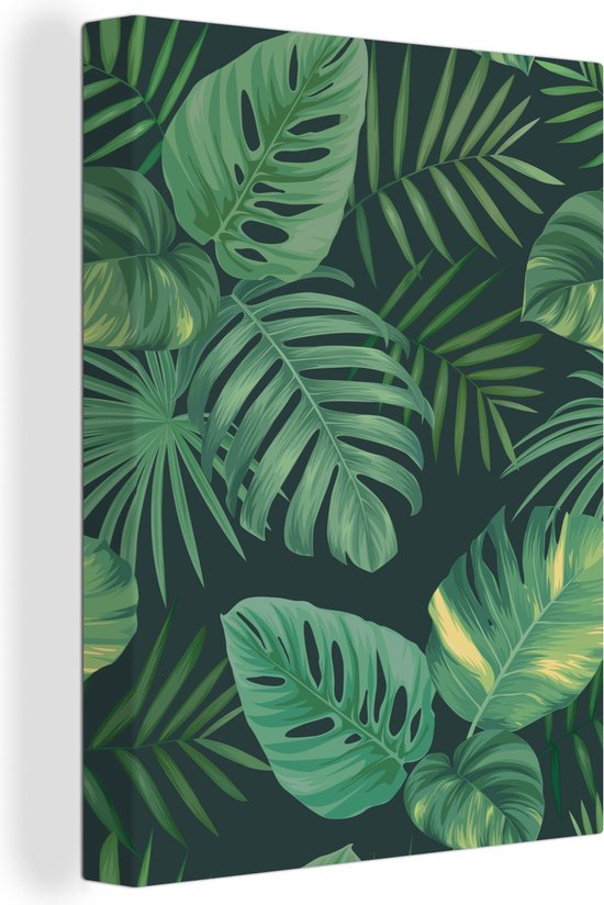 Canvas Schilderij Jungle - Patronen - Tropische planten - Jongens - Meisjes - Kinderen - 90x120 cm - Wanddecoratie