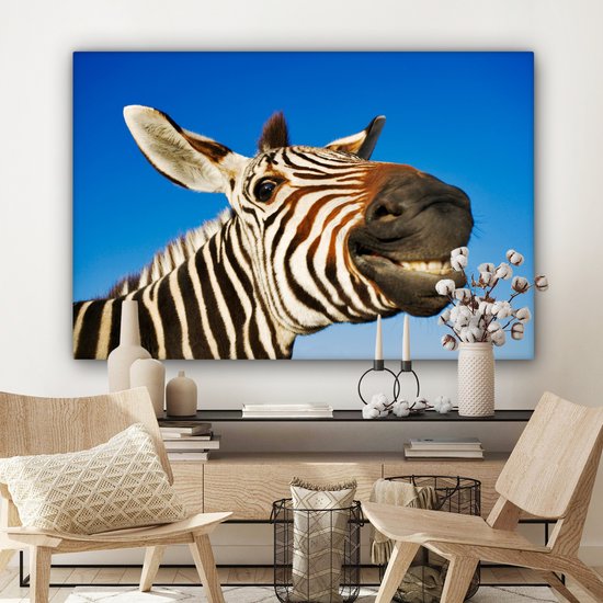 Une drôle de toile de zèbre grimaçant 140x90 cm - Tirage photo sur toile (Décoration murale salon / chambre)