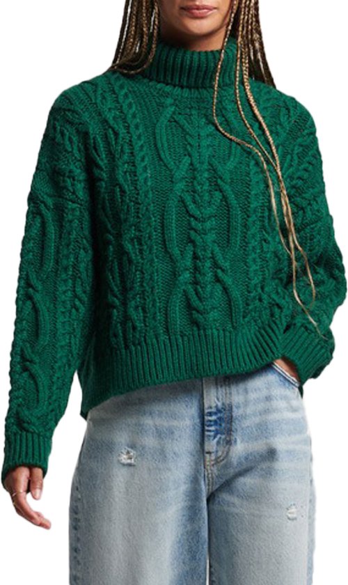 Superdry Pull Femme Vintage Neck Cable Knit Pine Green - Taille M