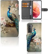 Telefoonhoesje met Pasjes geschikt voor Samsung Galaxy S21 Vintage Pauwen