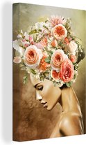 Peintures Toile Femme - Fleurs - Rose - 60x90 cm - Décoration murale