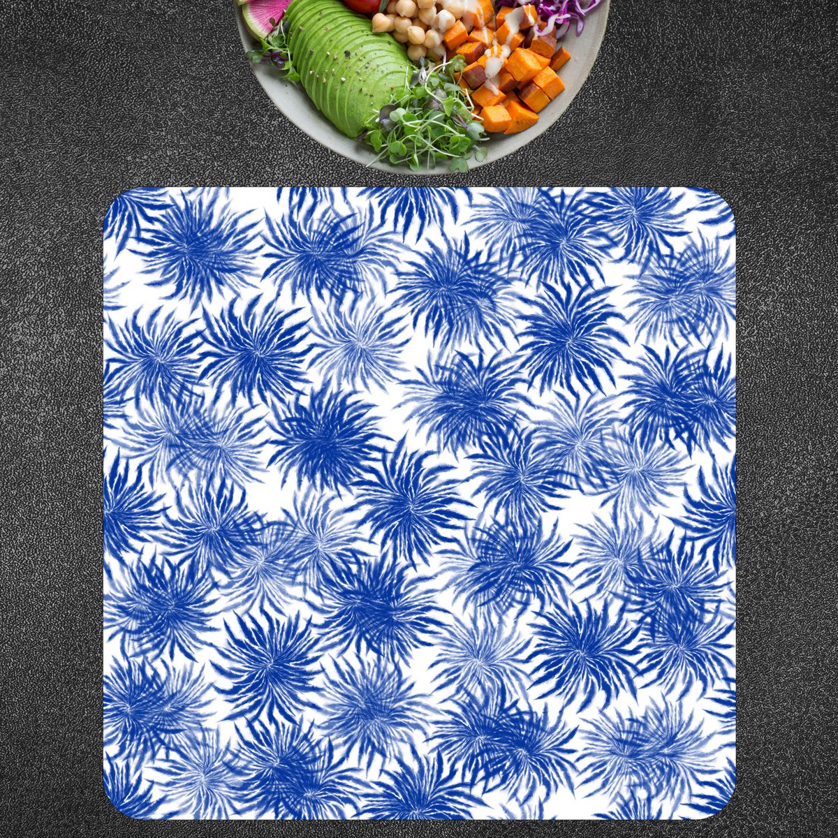 Luxe Placemat - Blauw met Wit Bloemen Patroon - Set van 6 Placemats - 40x40 cm - 2 mm dik Vinyl - Anti Slip - Afneembaar — cadeau in Wonen & Interieur - foto 4