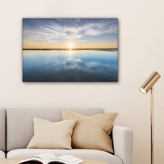 Canvas schilderij 150x100 cm - Wanddecoratie Zee - Wolken - Zon - Muurdecoratie woonkamer - Slaapkamer decoratie - Kamer accessoires - Schilderijen op canvas