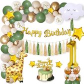 FeestmetJoep® Feestartikelen voor 1e Verjaardag Jungle & dieren - Feestversiering voor 1e Verjaardag - Happy Birthday Ballonnen - Verjaardag Decoraties Groen en Goud voor Jongens en Meisjes - Groen en Goudkleurige 1e Verjaardag Feestartikelen