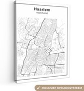 Canvas Schilderij Stadskaart - Haarlem - Zwart Wit - 60x80 cm - Wanddecoratie