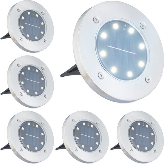Relaxdays solar tuinlampen, set van 4, buitenlampen met grondpen, 39 x 11 cm, verlichting op zonne-energie, led, zwart