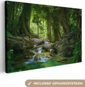 Canvas schilderij - Stenen - Rivier - Jungle - Boom - Foto op canvas - Muurdecoratie - Kamer decoratie - 30x20 cm