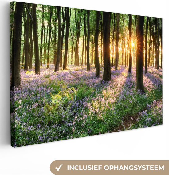 Toile - Toile Canvasdoek - Forêt - Nature - Fleurs - Soleil - Toile de salon - Décoration - 120x80 cm