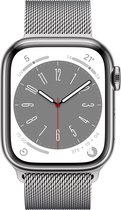 Bol.com Apple Watch Series 8 - 4G - 41mm - Zilver Roestvrijstaal - Zilver Milanees bandje aanbieding