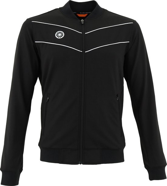 Zwarte trainingsjas van The Indian Maharadja met witte accenten en logo op de borst.