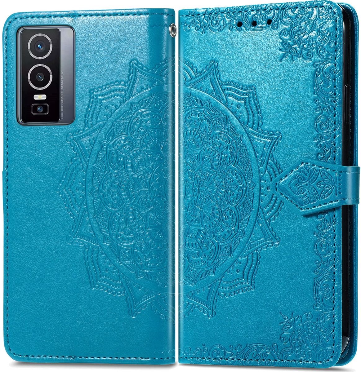 Mobigear Telefoonhoesje geschikt voor Vivo Y76 Hoesje | Mobigear Mandala Bookcase Portemonnee | Pasjeshouder voor 3 Pasjes | Telefoonhoesje voor Pinpas / OV Kaart / Rijbewijs - Blauw