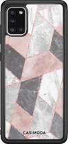 Casimoda® hoesje - Geschikt voor Samsung Galaxy A31 - Stone grid marmer / Abstract marble - Zwart TPU Backcover - Geometrisch patroon - Roze