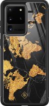 Casimoda® hoesje - Geschikt voor Samsung Galaxy S20 Ultra - Wereldkaart - Luxe Hard Case Zwart - Backcover telefoonhoesje - Zwart