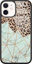 Casimoda® hoesje - Geschikt voor iPhone 12 Mini - Luipaard Marmer Mint - Luxe Hard Case Zwart - Backcover telefoonhoesje - Multi