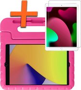 Hoes Geschikt voor iPad 10.2 2020 Hoes Bumper Kindvriendelijk Kids Case Met Screenprotector - Hoesje Geschikt voor iPad 8 Hoesje Shockproof Cover Hoes - Roze