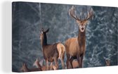 Canvas - Herten - Landschap - Dieren - Winter - Sneeuw - Woondecoratie - 80x40 cm - Foto op canvas - Canvas doek