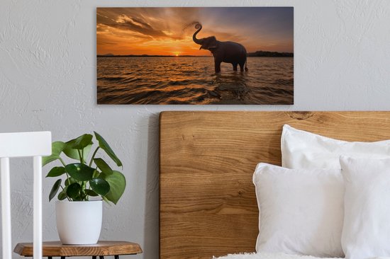 Toile - Éléphant - Coucher de soleil - Water - Décoration murale - 40x20 cm - Peintures sur toile - Toile canvas