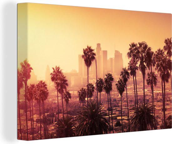Canvas - Palmboom - Los Angeles - Skyline - Muurdecoratie - 120x80 cm - Canvas schilderij - Canvas doek