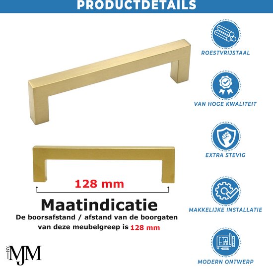 Handgreep / Keukengreep Goud 128 mm  10 Stuks - Modern - Handgrepen kast - Handgrepen voor deurtjes - Deurgreep - Meubelgreep - Handgreep Goud - meubelgrepen - Keukengreep - Greep Goud- Meubelbeslag - greepjes - Inclusief schroeven