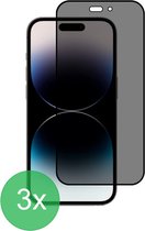 3x Screenprotector Geschikt Voor: iPhone 14 Pro Privacy Full Screen protector - volledige glas - bescherming - beschermglas - Anti Spy - ZT Accessoires