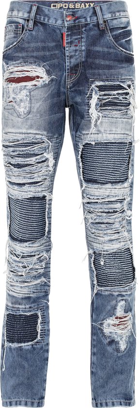 Cipo & Baxx Jeans Heren Regular Straight Fit Contrasterende naad Broek, blauw, 28W x 32L