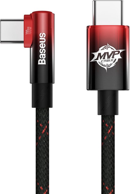 Baseus MVP 2 90° 5A USB-C naar USB-C Kabel PD 20W Haakse Hoek 1M Rood