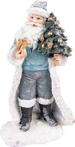 Clayre & Eef Beeld Kerstman 21 cm Grijs Blauw Polyresin Kerstdecoratie