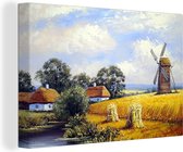 Peinture sur toile - Ferme - Moulin à vent - Peinture à l'huile - Nature - 60x40 cm