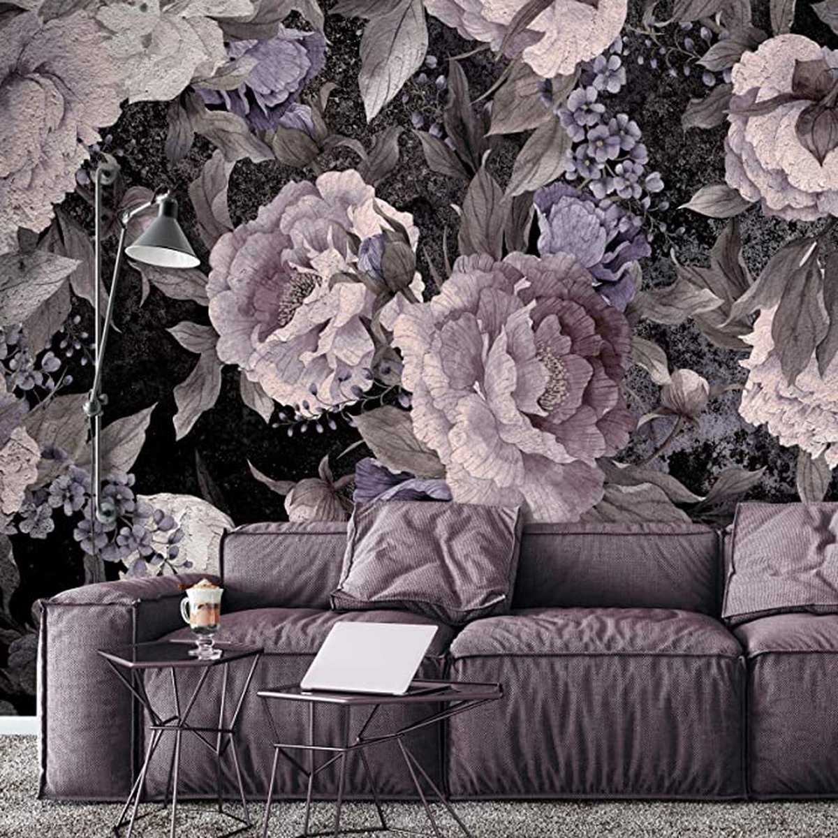 WallArena - Vlies fotobehang bloemen vintage rozen zwart donkere