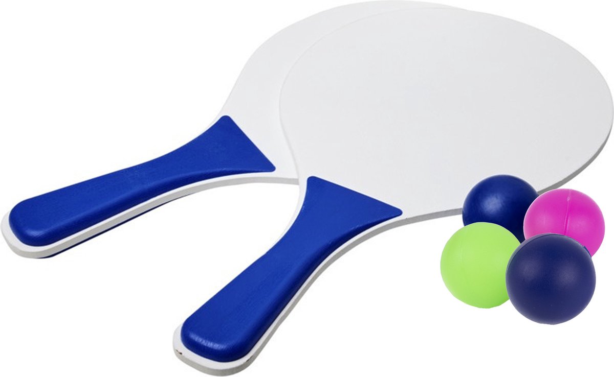 Blauw/witte beachball set buiten/strand speelgoed met 4 balletjes