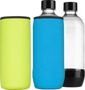 kwmobile 2x flessenkoeler - Hoes van neopreen geschikt voor Soda Stream DUO / Terra - Voor 615 ml flessen - Koeler in lichtblauw / geel