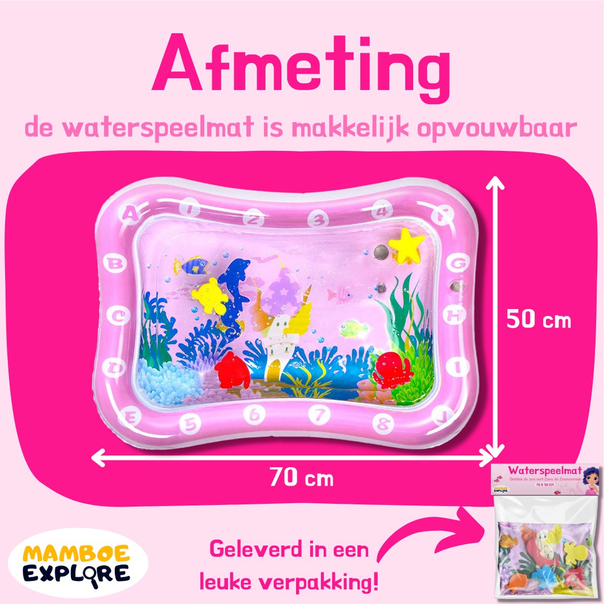 Mamboe Waterspeelmat Roze | 70 x 50 cm | Watermat baby | Waterspeelgoed | Speelmat | Speelkleed Baby Opblaasbaar | Tummy Time | Kraamcadeau thumbnail 3