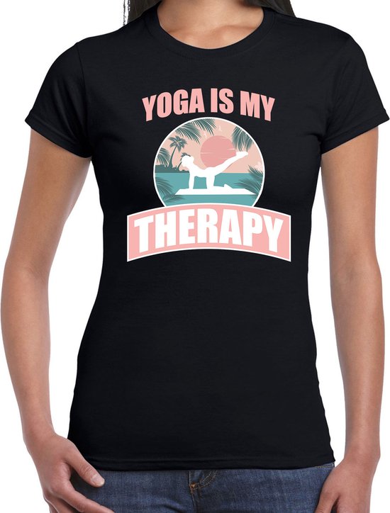 Yoga is my therapy hobby t-shirt zwart voor dames XXL