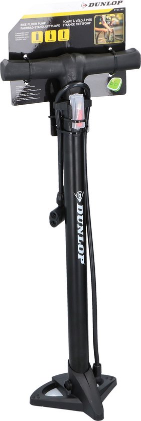 Dunlop Fietspomp - Presta/ Dunlop/ Schrader - met 2 Adaptoren - Staande Pomp - 62,5 cm Hoog - Dunlop