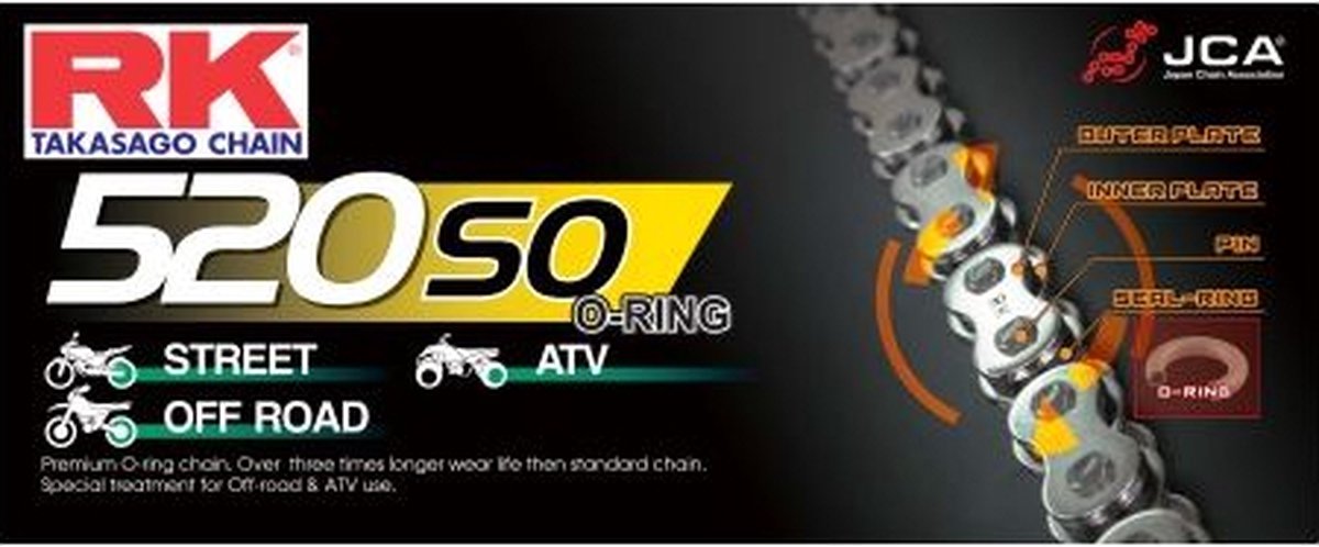 RK Takasago 520SO-aandrijfketting, 116 schakels, steek 520, grijs, voor nieuwe motorfietsen