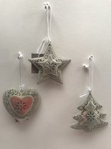 Set de 3 ornements Martha Christmas pendentifs décorations de sapin de Noël en argent