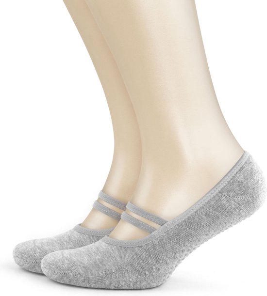 GoWith-chaussettes en coton-chaussettes de yoga-1 paire-chaussettes pilates-chaussettes antidérapantes-chaussettes de danse-chaussettes maison-chaussettes femme-gris-taille 35-40