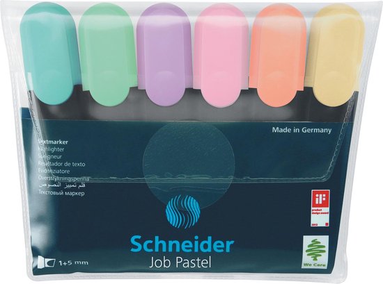 Schneider tekstmarker - Job pastel - assorti 4 stuks - beitelpunt - S-115098
