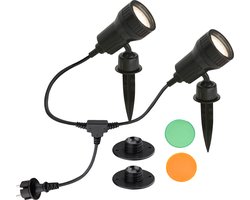 BRILONER - Buitenlamp - LED Grondspot - buitenverlichting met spies - zwart - 2 stuks