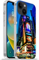 Geschikt voorApple Iphone 14 - Softcase hoesje - New York - Nacht - USA - Siliconen Telefoonhoesje