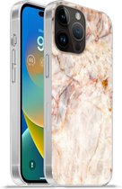 Geschikt voorApple Iphone 14 Pro Max hoesje - Marmer print - Oranje - Bruin - Siliconen Telefoonhoesje