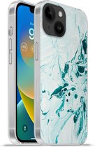 Telefoonhoesje Geschikt voorApple Iphone 14 hoesje - Marmer print - Olieverf - Blauw - Siliconen Telefoonhoesje