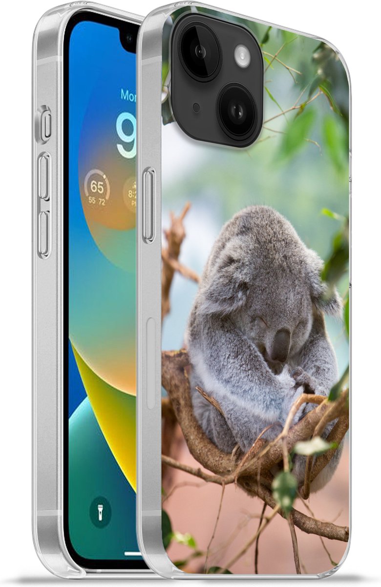 Telefoonhoesje Geschikt voor Apple Iphone 14 hoesje - Koala - Takken - Slapen - Kinderen - Jongens - Meiden - Siliconen Telefoonhoesje Telefoonhoesje