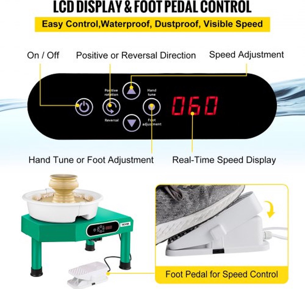Vevor® Boetseertafel, Elektrische Draaischijf voor Pottenbakken, LCD  scherm 