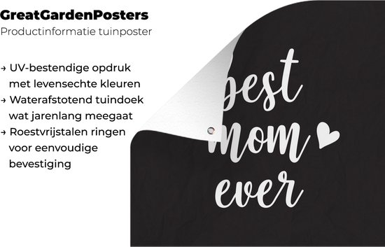 Citation de la fête des mères `` meilleure maman de tous les temps '' sur fond noir affiche de jardin 50x50 cm