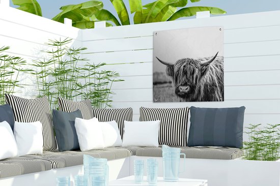 Posters de jardin Highlander écossais - Herbe - Zwart - Wit - 50x50 cm - Toile de jardin - Affiche extérieure