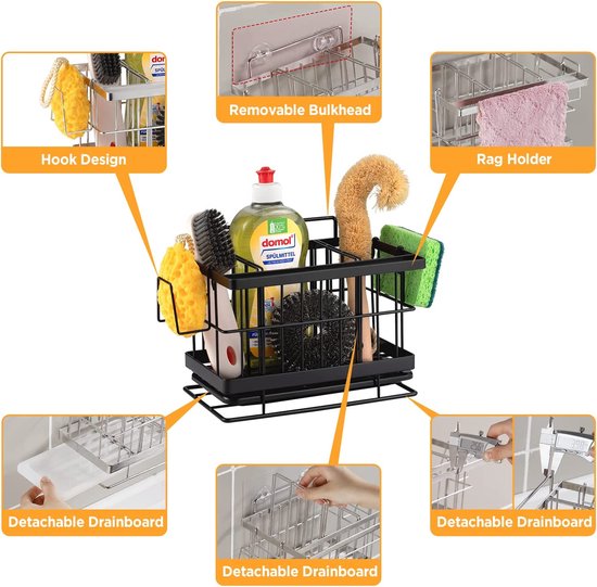 Keuken Vaatdoek Houder - Keuken Gootsteen Organizer Lade, Onder Gootsteen Doek Houder | Drainage Ontwerp Spoelbak Spons Keuken Afvoer Opbergrek voor Sponzen, Stalen Wol, Klein , (25 x 9 x 21,8