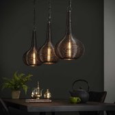 Landelijke eettafellamp Reach | 3 lichts | zwart / brons / bruin | metaal | plafondbalk 96 x 8 cm | 150 cm lang | eetkamer / eettafel hanglamp | modern / sfeervol design